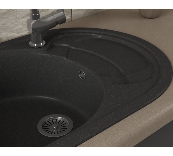 Мойка для кухни оборачиваемая овальная Bauedge BAU Nimb Black stone 78x50, выпуск с сифоном в комплекте, черный камень GR0148