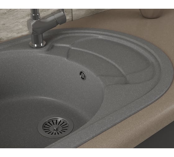 Мойка для кухни оборачиваемая овальная Bauedge BAU Nimb Gray stone 78x50, выпуск с сифоном в комплекте, серый камень GR0146