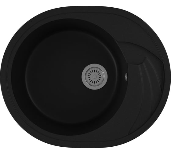 Мойка для кухни оборачиваемая овальная Bauedge BAU Nimb Black coal 58x47, выпуск с сифоном в комплекте, черный уголь GR0142 1