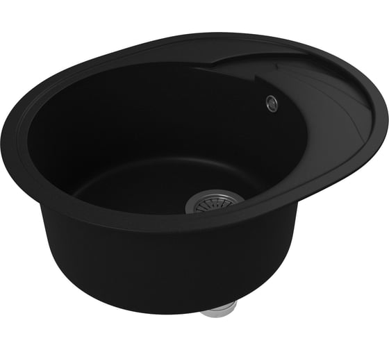 Мойка для кухни оборачиваемая овальная Bauedge BAU Nimb Black coal 58x47, выпуск с сифоном в комплекте, черный уголь GR0142