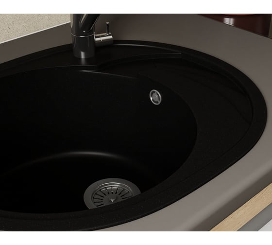 Мойка для кухни оборачиваемая овальная Bauedge BAU Nimb Black coal 58x47, выпуск с сифоном в комплекте, черный уголь GR0142