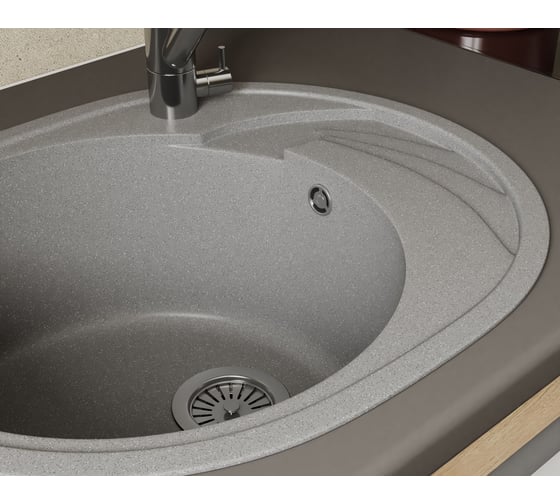 Мойка для кухни оборачиваемая овальная Bauedge BAU Nimb Gray stone 58x47, выпуск с сифоном в комплекте, серый камень GR0139