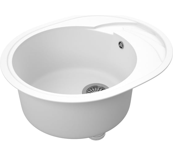 Мойка для кухни оборачиваемая овальная Bauedge BAU Nimb White snow 58x47, выпуск с сифоном в комплекте, белый снег GR0140