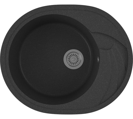 Мойка для кухни оборачиваемая овальная Bauedge BAU Nimb Black stone 58x47, выпуск с сифоном в комплекте, черный камень GR0141 1