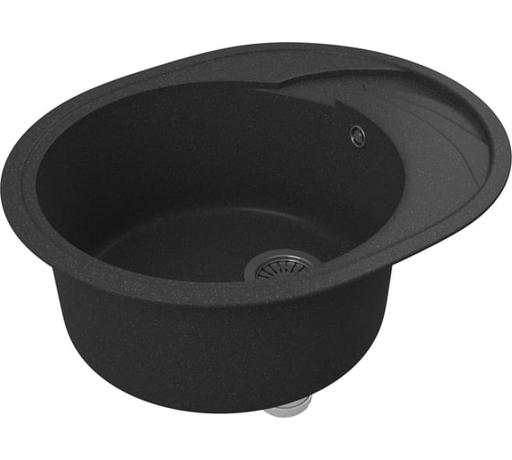 Мойка для кухни оборачиваемая овальная Bauedge BAU Nimb Black stone 58x47, выпуск с сифоном в комплекте, черный камень GR0141