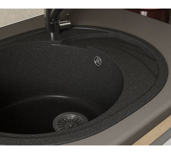 Мойка для кухни оборачиваемая овальная Bauedge BAU Nimb Black stone 58x47, выпуск с сифоном в комплекте, черный камень GR0141
