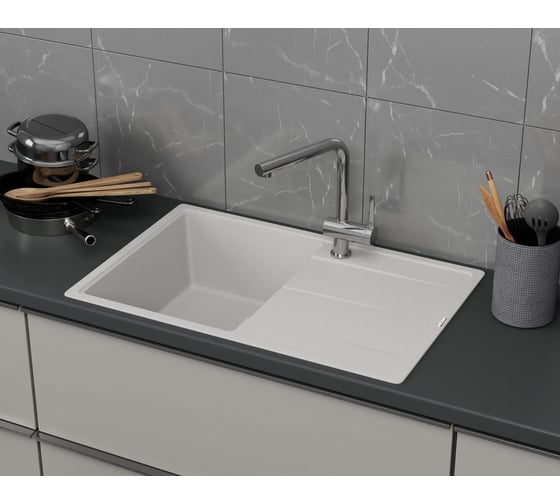 Мойка для кухни врезная кварцевая в комплекте с сифоном Bauedge BAU Stil Jasmine 78x51, жасмин BAU0021