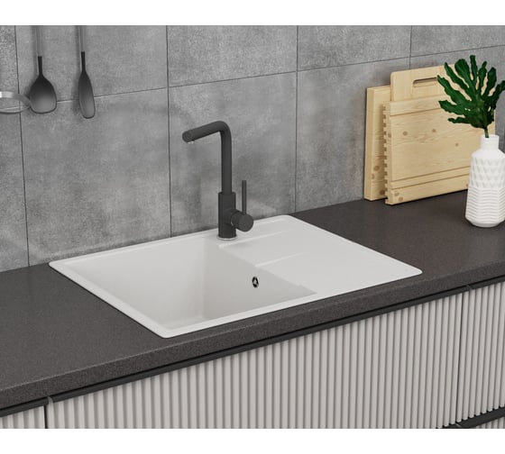 Мойка для кухни врезная кварцевая в комплекте с сифоном Bauedge BAU Stil Jasmine 65x51, жасмин BAU0011