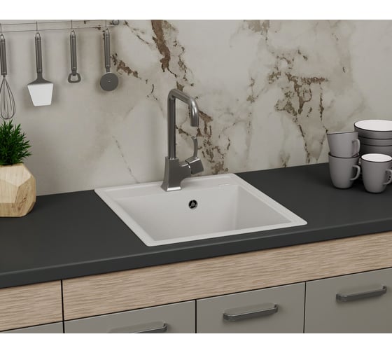 Мойка для кухни врезная кварцевая в комплекте с сифоном Bauedge BAU Stil Jasmine 46x51, жасмин BAU0002