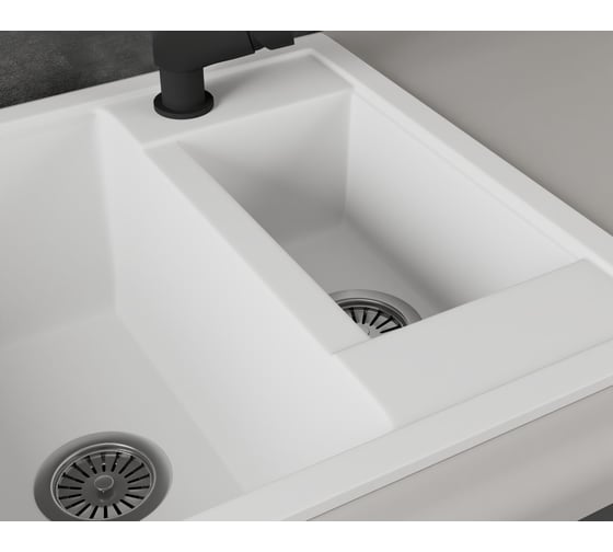 Мойка для кухни Bauedge оборачиваемая полуторная чаша BAU Stil White snow 60x50, выпуск с сифоном в комплекте, белый снег GR0169