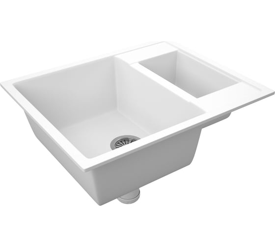 Мойка для кухни Bauedge оборачиваемая полуторная чаша BAU Stil White snow 60x50, выпуск с сифоном в комплекте, белый снег GR0169