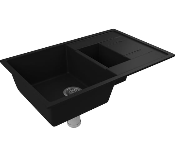 Мойка для кухни Bauedge оборачиваемая полуторная чаша с крылом BAU Stil Black coal 77x50, выпуск с сифоном в комплекте, черный уголь GR0180