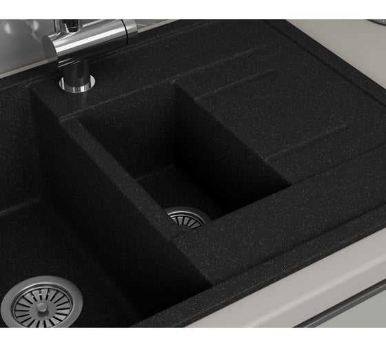 Мойка для кухни Bauedge оборачиваемая полуторная чаша с крылом BAU Stil Black stone 77x50, выпуск с сифоном в комплекте, черный камень GR0179