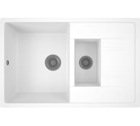 Мойка для кухни Bauedge оборачиваемая полуторная чаша с крылом BAU Stil White snow 77x50, выпуск с сифоном в комплекте, белый снег GR0178