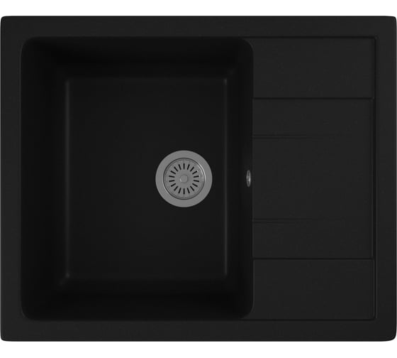 Мойка для кухни оборачиваемая с крылом Bauedge BAU Stil Black coal 61x50, выпуск с сифоном в комплекте, черный уголь GR0154