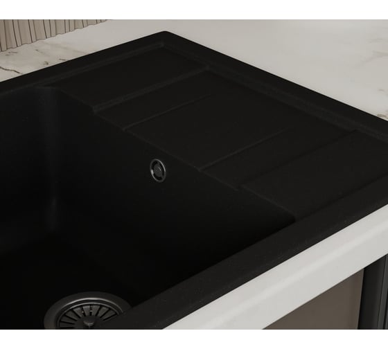 Мойка для кухни оборачиваемая с крылом Bauedge BAU Stil Black coal 61x50, выпуск с сифоном в комплекте, черный уголь GR0154