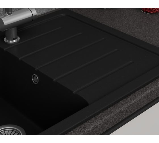 Мойка для кухни оборачиваемая с крылом Bauedge BAU Stil Black coal 75x50, выпуск с сифоном в комплекте, черный уголь GR0158