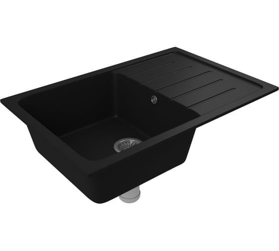 Мойка для кухни оборачиваемая с крылом Bauedge BAU Stil Black coal 75x50, выпуск с сифоном в комплекте, черный уголь GR0158