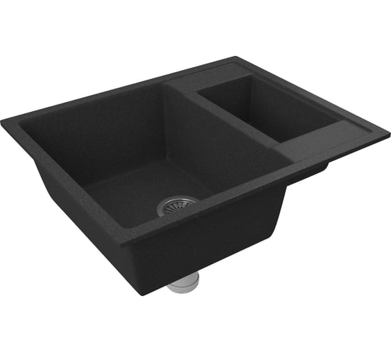 Мойка для кухни оборачиваемая с крылом Bauedge BAU Stil Black stone 60x50, выпуск с сифоном в комплекте, черный камень GR0170