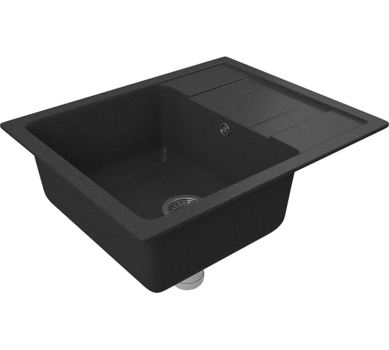 Мойка для кухни оборачиваемая с крылом Bauedge BAU Stil Black stone 61x50, выпуск с сифоном в комплекте, черный камень GR0153