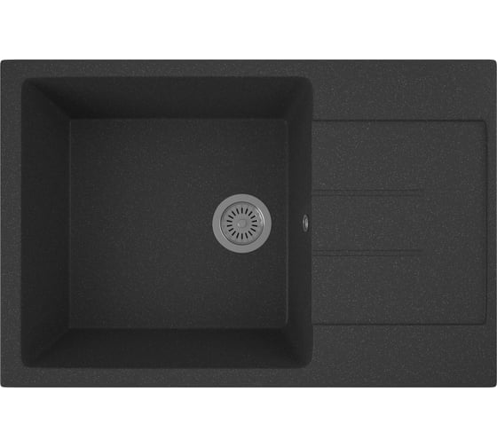 Мойка для кухни оборачиваемая с крылом Bauedge BAU Stil Black stone 76x50, выпуск с сифоном в комплекте, черный камень GR0165