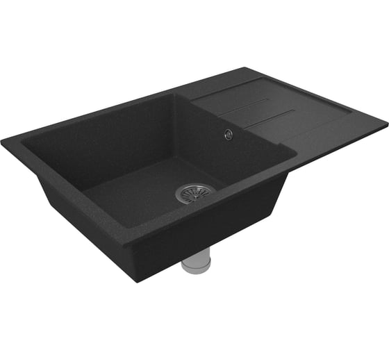 Мойка для кухни оборачиваемая с крылом Bauedge BAU Stil Black stone 76x50, выпуск с сифоном в комплекте, черный камень GR0165
