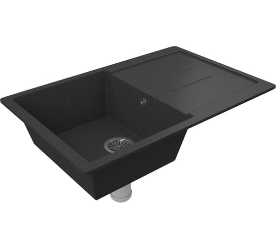 Мойка для кухни оборачиваемая с крылом Bauedge BAU Stil Black stone 77x50, выпуск с сифоном в комплекте, черный камень GR0161