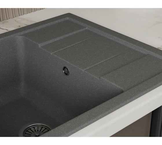 Мойка для кухни оборачиваемая с крылом Bauedge BAU Stil Gray stone 61x50, выпуск с сифоном в комплекте, серый камень GR0151