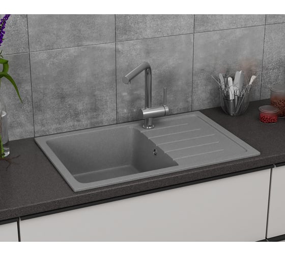 Мойка для кухни оборачиваемая с крылом Bauedge BAU Stil Gray stone 75x50, выпуск с сифоном в комплекте, серый камень GR0155