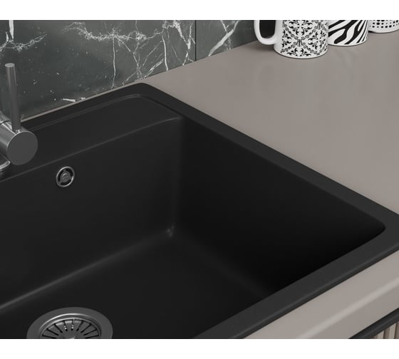 Мойка для кухни Bauedge BAU Stil Black coal 56x50, выпуск с сифоном в комплекте, черный уголь GR0129