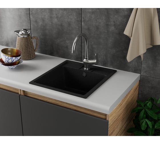 Мойка для кухни Bauedge BAU Stil Black stone 45x50, выпуск с сифоном в комплекте, черный камень GR0122