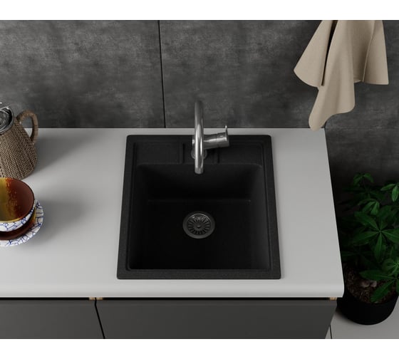 Мойка для кухни Bauedge BAU Stil Black stone 45x50, выпуск с сифоном в комплекте, черный камень GR0122