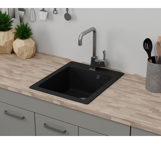 Мойка для кухни Bauedge BAU Stil Black stone 42x50, выпуск с сифоном в комплекте, черный камень GR0116