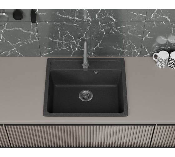 Мойка для кухни Bauedge BAU Stil Black stone 56x50, выпуск с сифоном в комплекте, черный камень GR0128