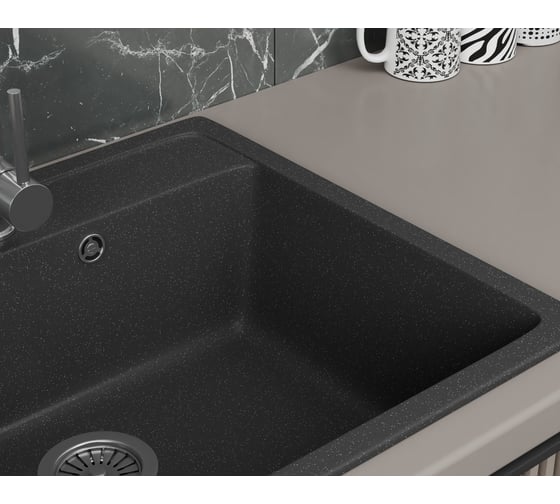 Мойка для кухни Bauedge BAU Stil Black stone 56x50, выпуск с сифоном в комплекте, черный камень GR0128