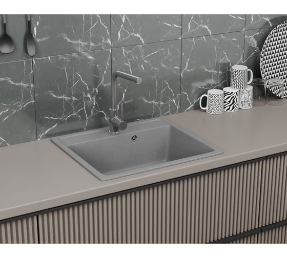 Мойка для кухни Bauedge BAU Stil Gray stone 56x50, выпуск с сифоном в комплекте, серый камень GR0126