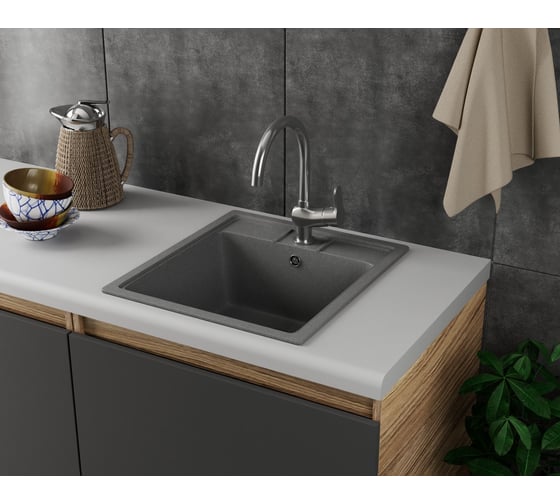Мойка для кухни Bauedge BAU Stil Gray stone 45x50, выпуск с сифоном в комплекте, серый камень GR0120