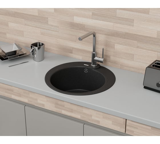 Мойка для кухни врезная кварцевая в комплекте с сифоном Bauedge BAU Dream Anthracite 51, антрацит BAU0040