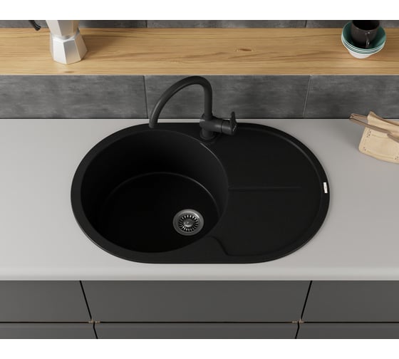 Мойка для кухни врезная кварцевая в комплекте с сифоном Bauedge BAU Dream Anthracite 78x51, антрацит BAU0030