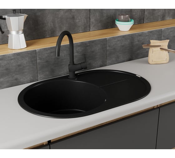 Мойка для кухни врезная кварцевая в комплекте с сифоном Bauedge BAU Dream Anthracite 78x51, антрацит BAU0030