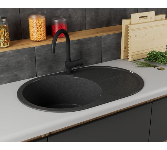 Мойка для кухни врезная Bauedge BAU Dream Black 78x51, черный, кварцевая, в комплекте с сифоном BAU0034