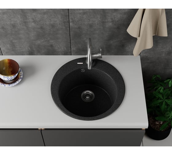 Мойка для кухни врезная Bauedge BAU Dream Black 51, черный, кварцевая, в комплекте с сифоном BAU0044