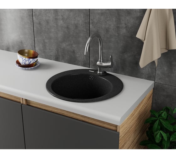 Мойка для кухни врезная Bauedge BAU Dream Black 51, черный, кварцевая, в комплекте с сифоном BAU0044