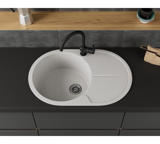 Мойка для кухни врезная Bauedge BAU Dream Jasmine 78x51, жасмин, кварцевая, в комплекте с сифоном BAU0031