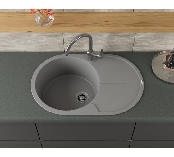 Мойка для кухни врезная Bauedge BAU Dream Gray silk 78x51, серый шёлк, кварцевая, в комплекте с сифоном BAU0033