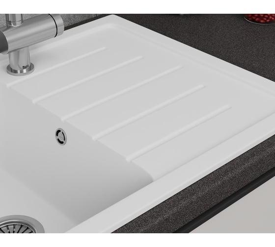 Мойка для кухни оборачиваемая с крылом Bauedge BAU Stil White snow 75x50, выпуск с сифоном в комплекте, белый снег GR0156
