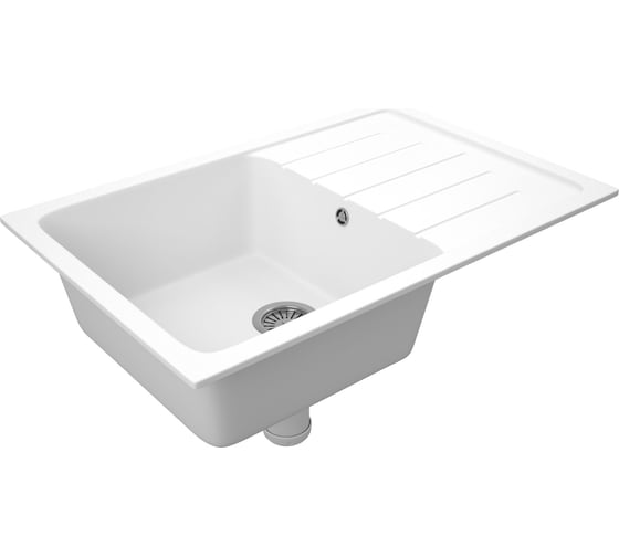 Мойка для кухни оборачиваемая с крылом Bauedge BAU Stil White snow 75x50, выпуск с сифоном в комплекте, белый снег GR0156
