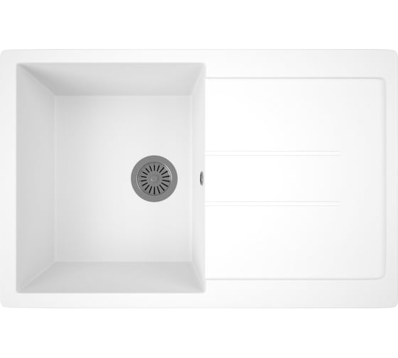 Мойка для кухни оборачиваемая с крылом Bauedge BAU Stil White snow 77x50, выпуск с сифоном в комплекте, белый снег GR0160