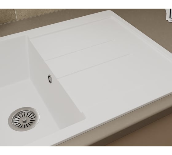 Мойка для кухни оборачиваемая с крылом Bauedge BAU Stil White snow 77x50, выпуск с сифоном в комплекте, белый снег GR0160