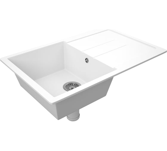 Мойка для кухни оборачиваемая с крылом Bauedge BAU Stil White snow 77x50, выпуск с сифоном в комплекте, белый снег GR0160